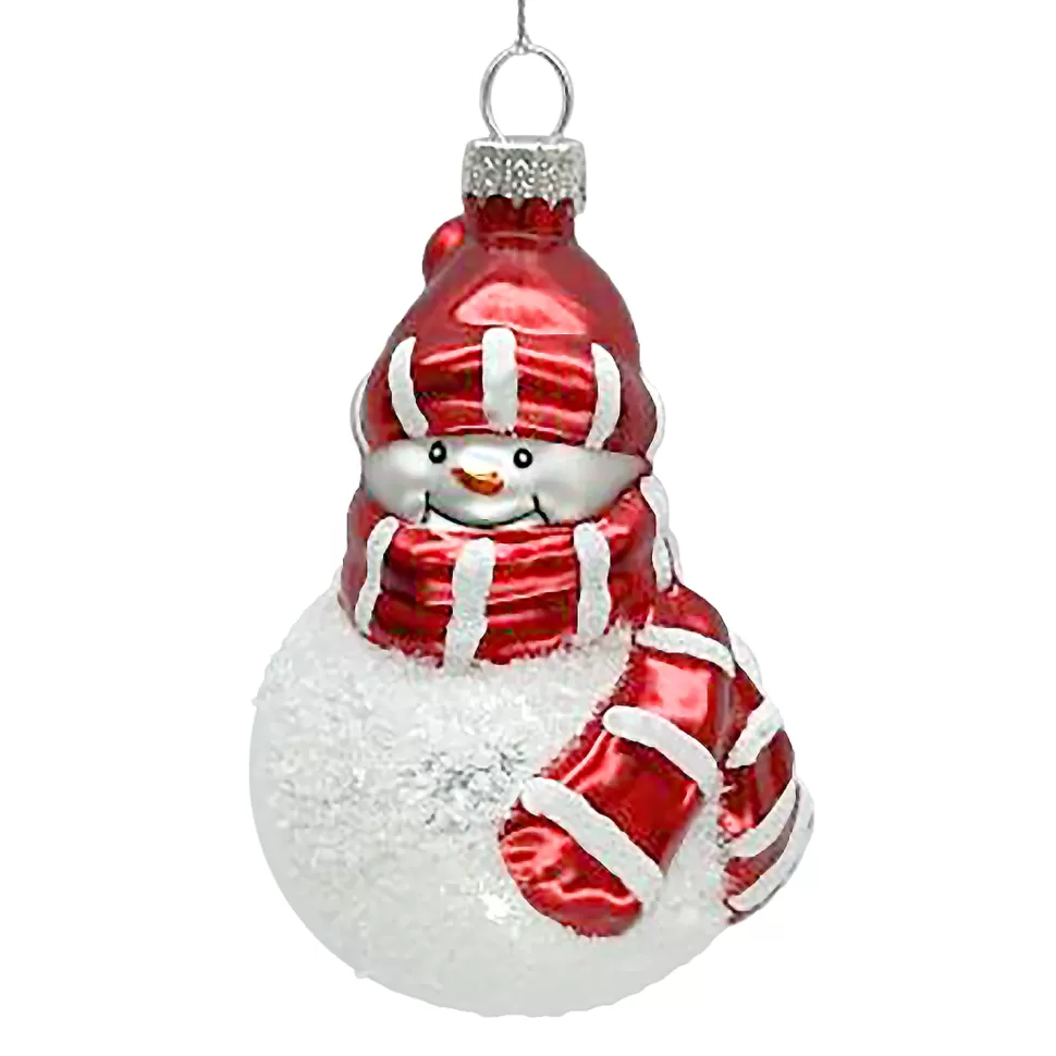 Christmas Forever ORN GLASS SNOWMAN 4″ WHITE RED