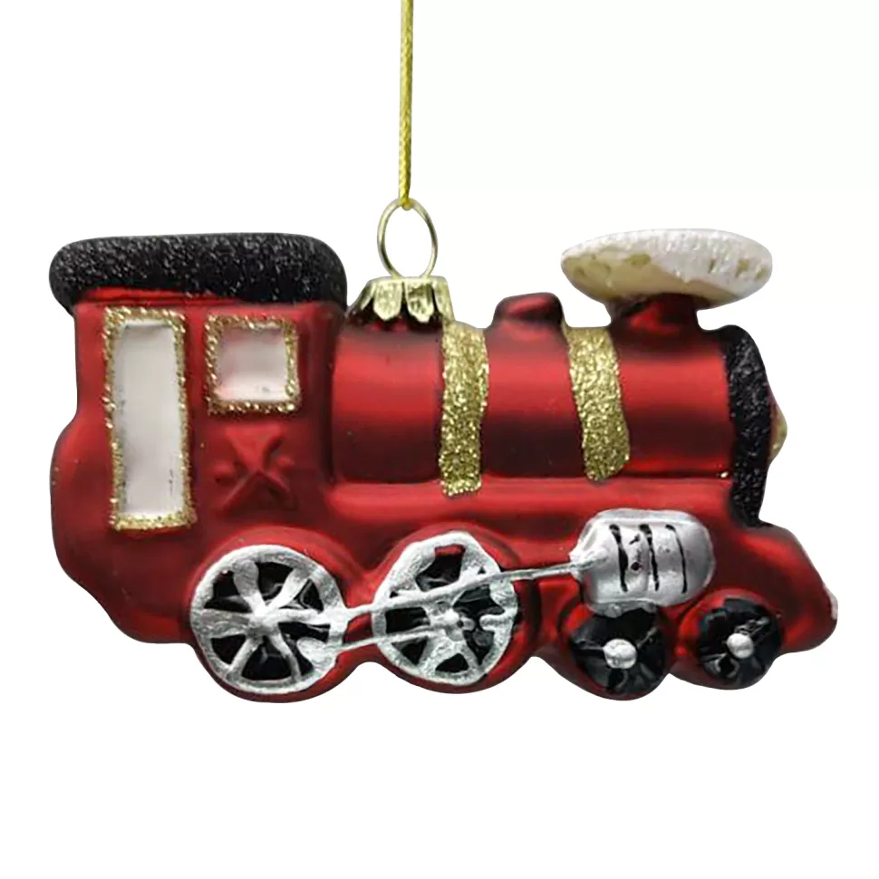 Christmas Forever ORN GLASS TRAIN 4″ RED