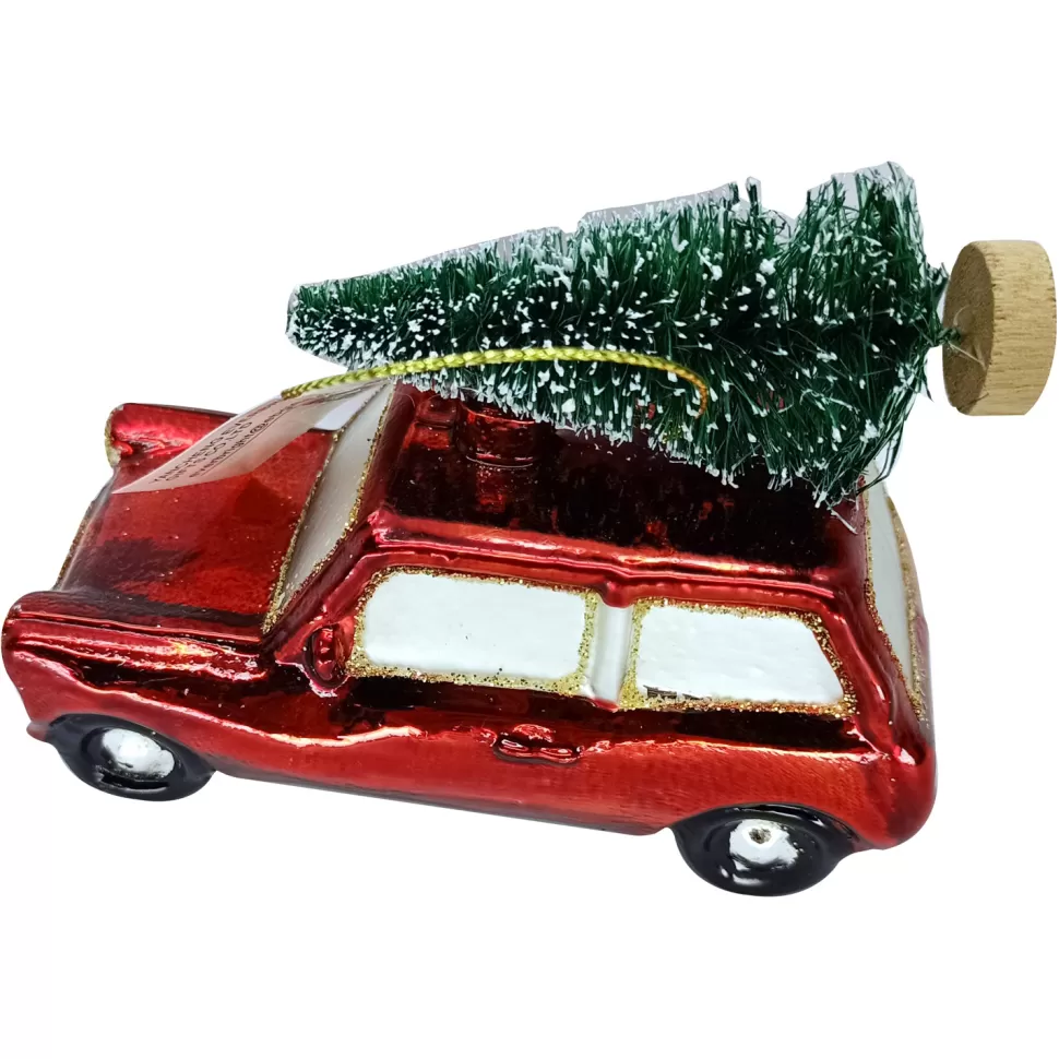 Christmas Forever ORN GLASS TRUCK 4″X2″X3″ RED W/ TREEN ON ROOF