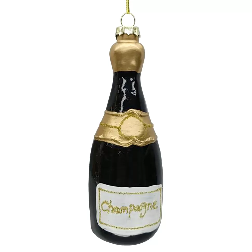 Christmas Forever ORN GLASS WINE BOTTLE 5.5″ BLACK/GOLD