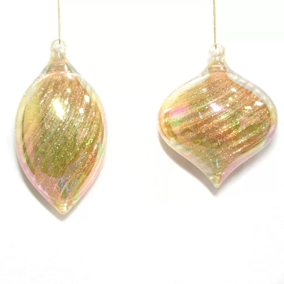 Christmas Forever ORN GOLD/CLEAR FINIAL & ONION 5″ & 4″ W/ IGLITTER INSIDE 2/S