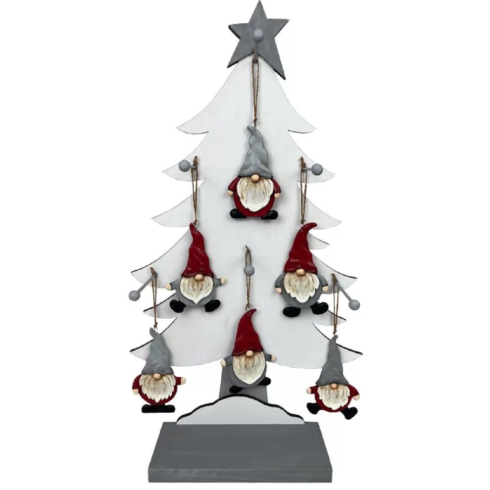 Christmas Forever ORN GRAY RED POLYRESIN GNOME 4.5″ 6/S W/ DISPLAY