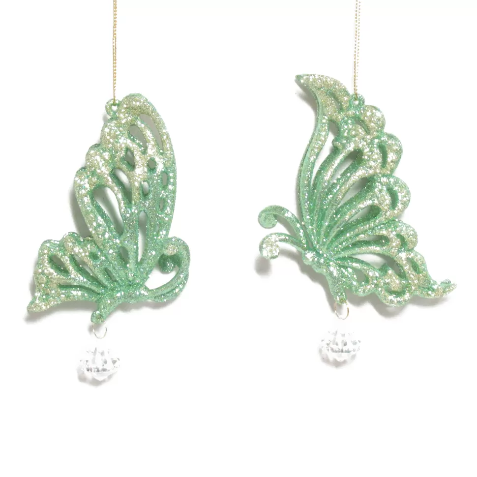 Christmas Forever ORN GREEN MINT BUTTERFLY W/ GOLD GLTR 5″ 2 ASSTD.