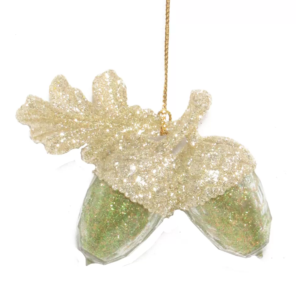 Christmas Forever ORN GREEN MINT/CHAMPAGNE GLTR ACORN 3.5″ W/ GLITTER