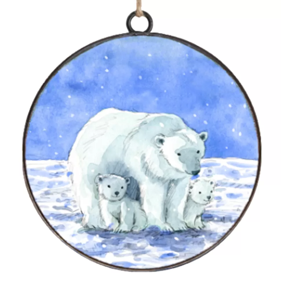 Christmas Forever ORN METAL DISC 4″ BLUE WHITE POLAR BEAR