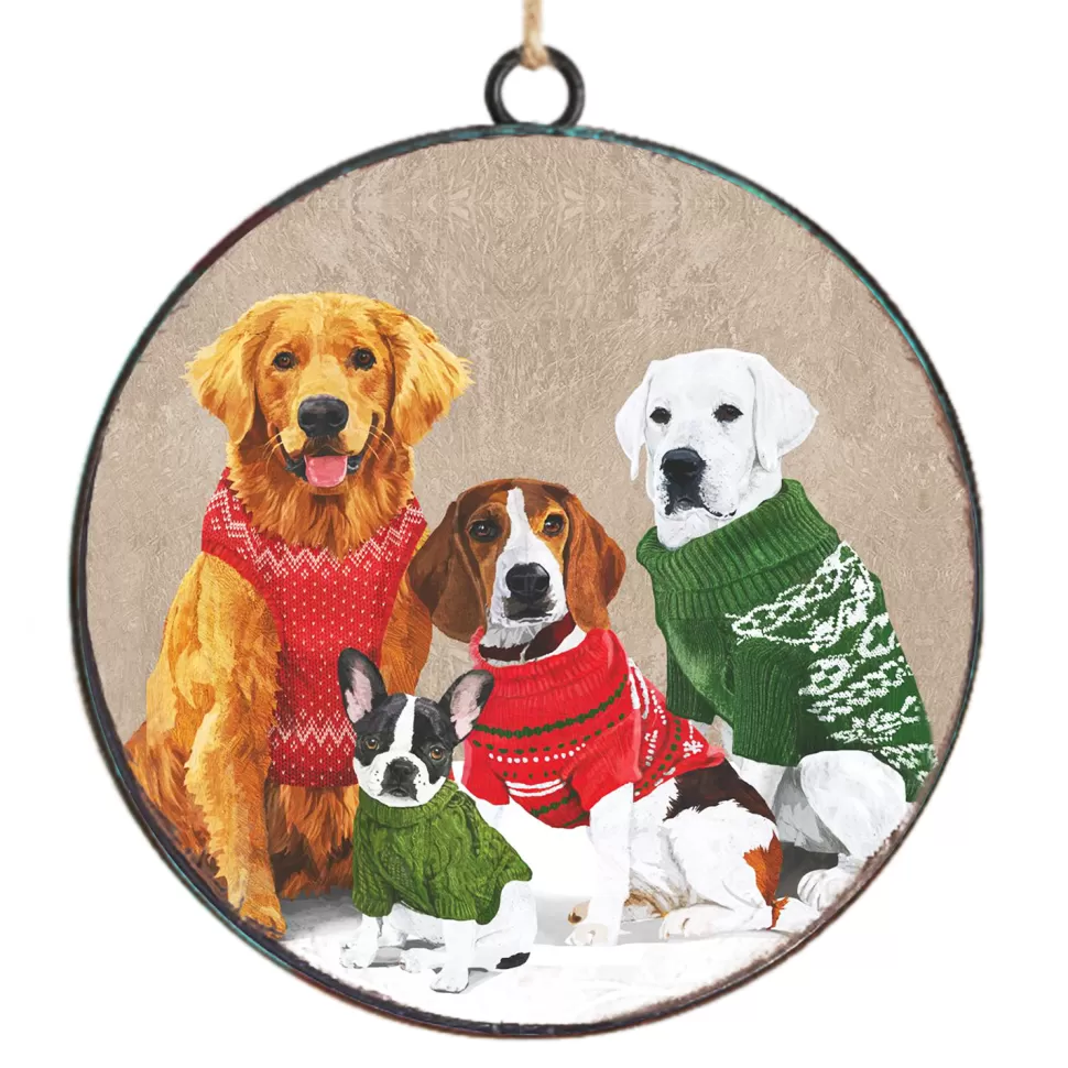 Christmas Forever ORN METAL DISC 4″ DOGS