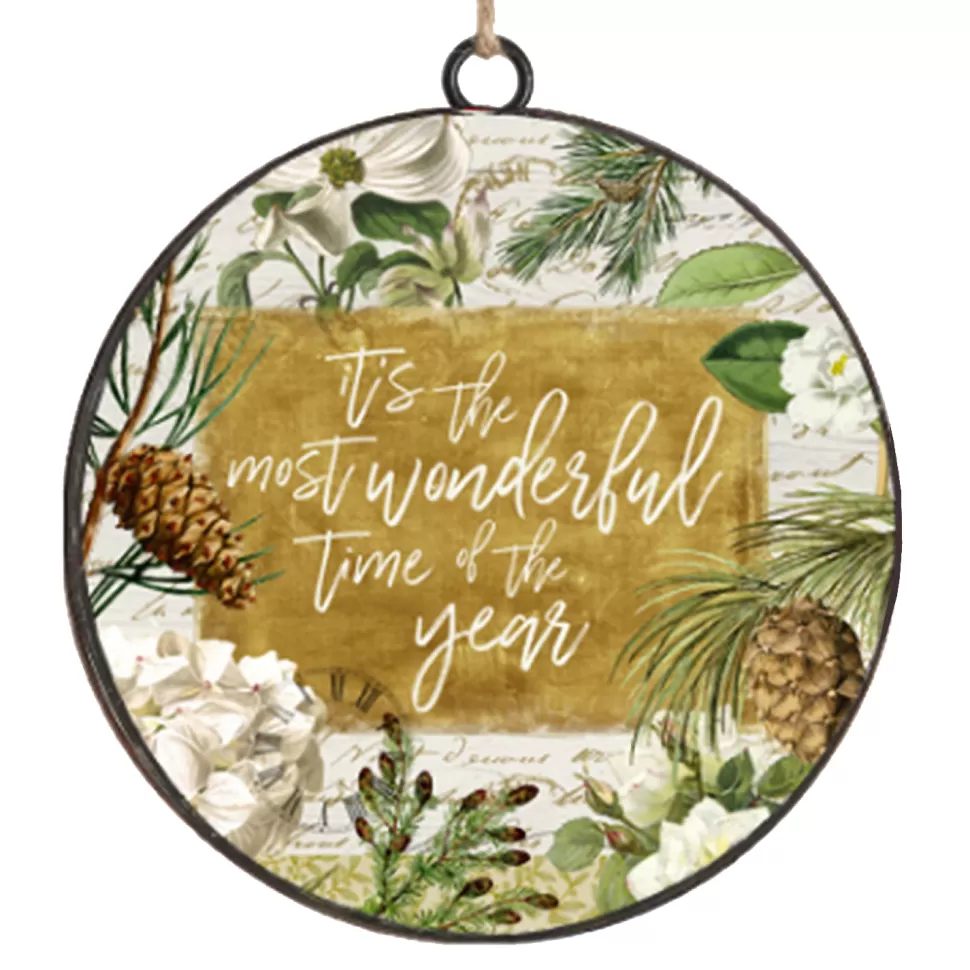 Christmas Forever ORN METAL DISC 4″ GREEN /GOLD W/ “ITS THE MOST.”
