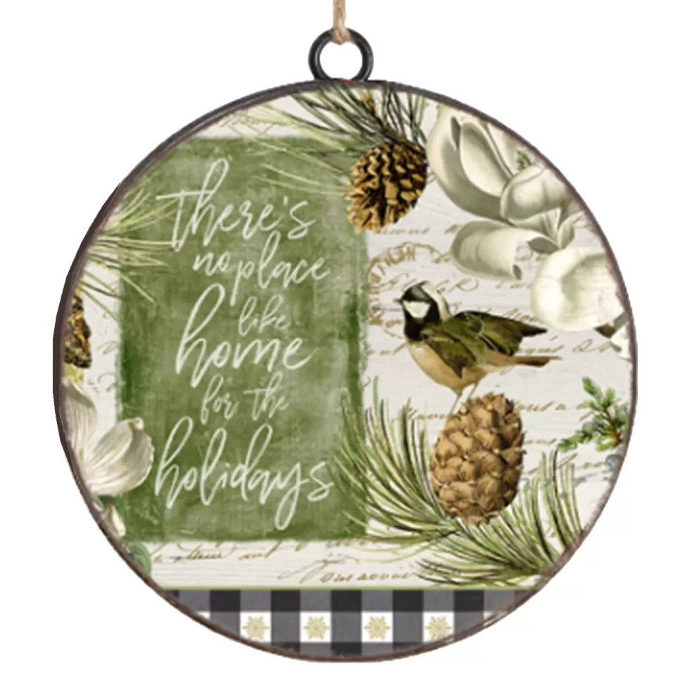 Christmas Forever ORN METAL DISC 4″ GREEN /GOLD W/ “THERE’S NO PLACE”