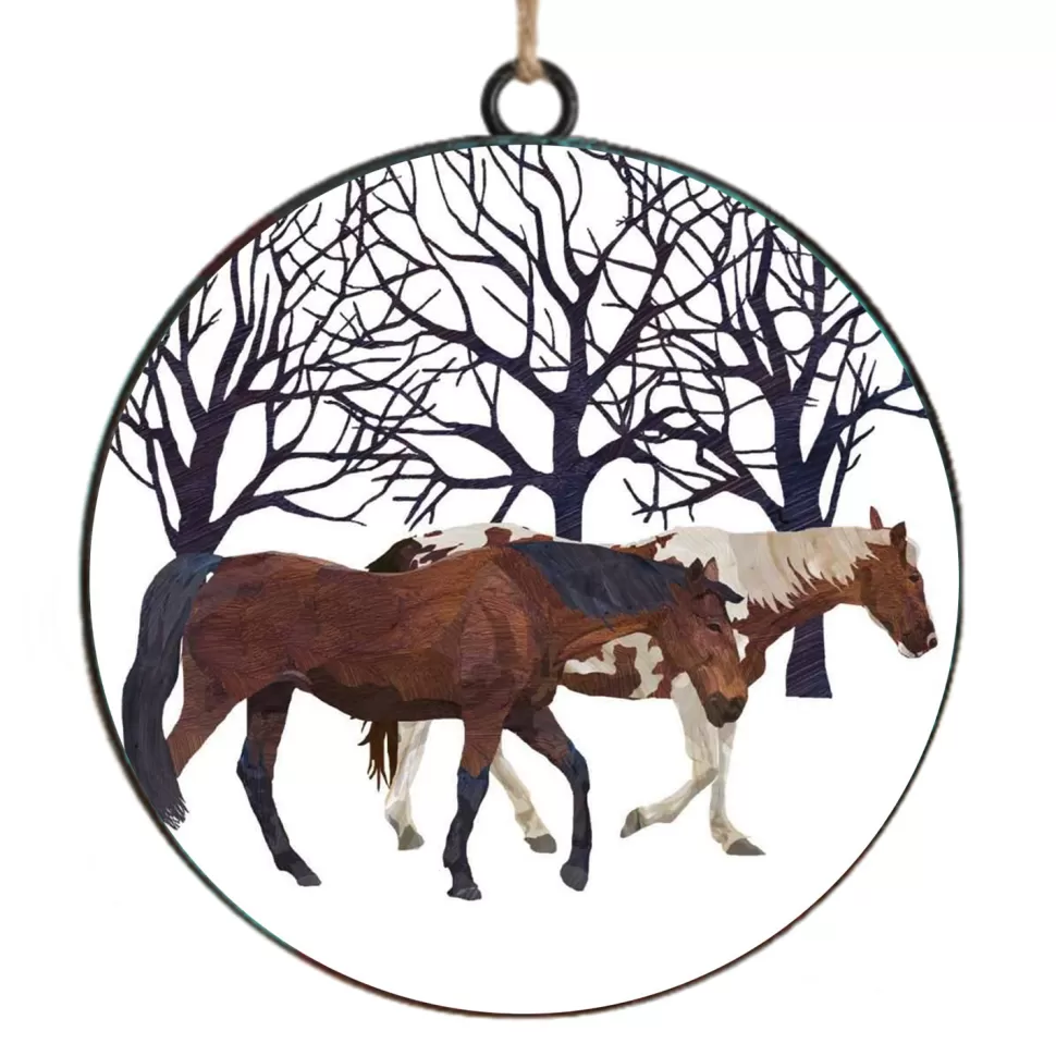 Christmas Forever ORN METAL DISC 4″ HORSES