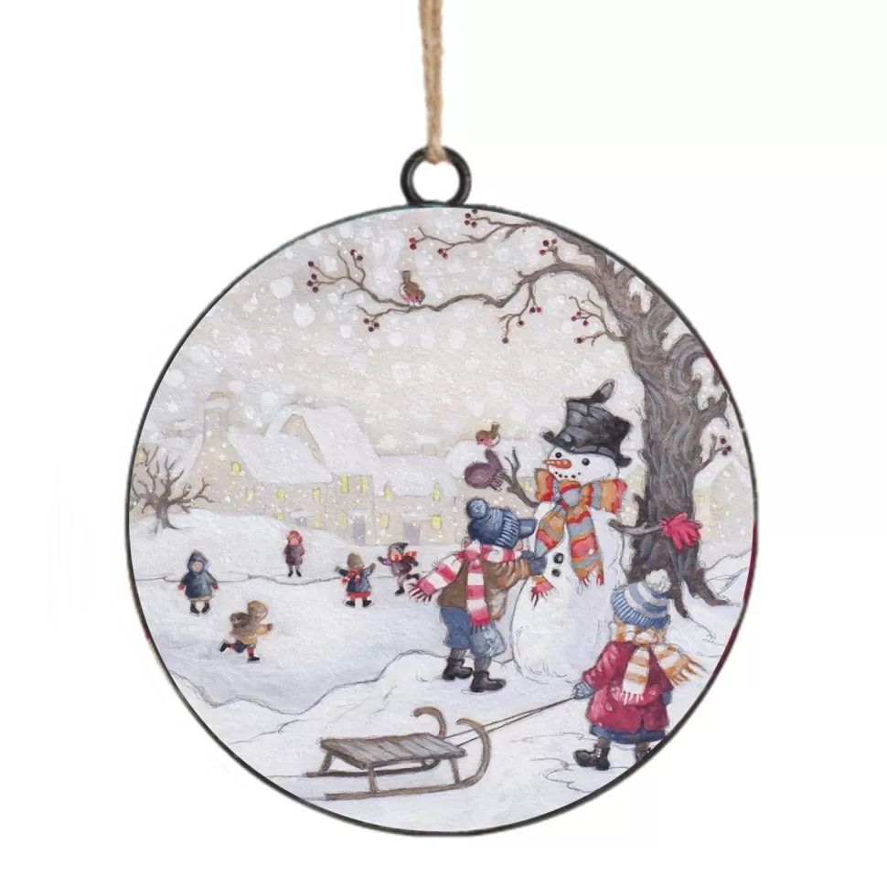 Christmas Forever ORN METAL DISC 4″ KIDS BUILDING SNOWMAN