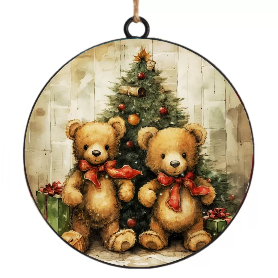 Christmas Forever ORN METAL DISC 4″ TEDDY BEAR