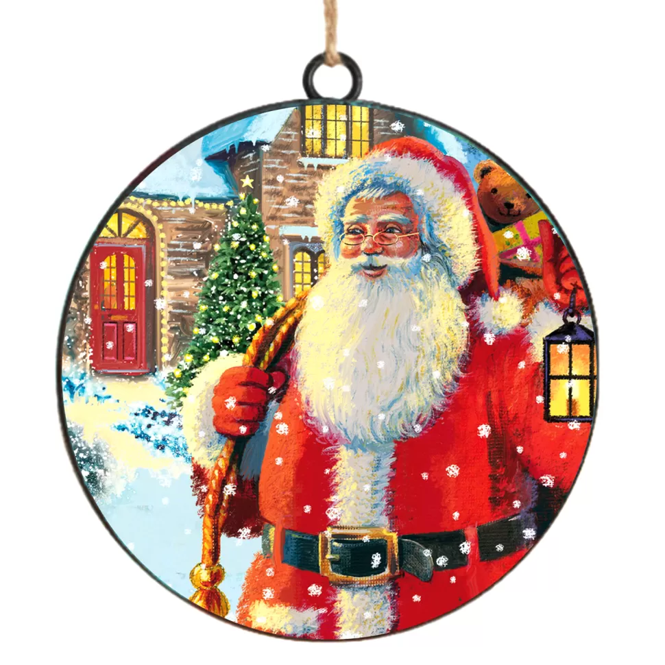 Christmas Forever ORN METAL DISC 4″ VINTAGE SANTA