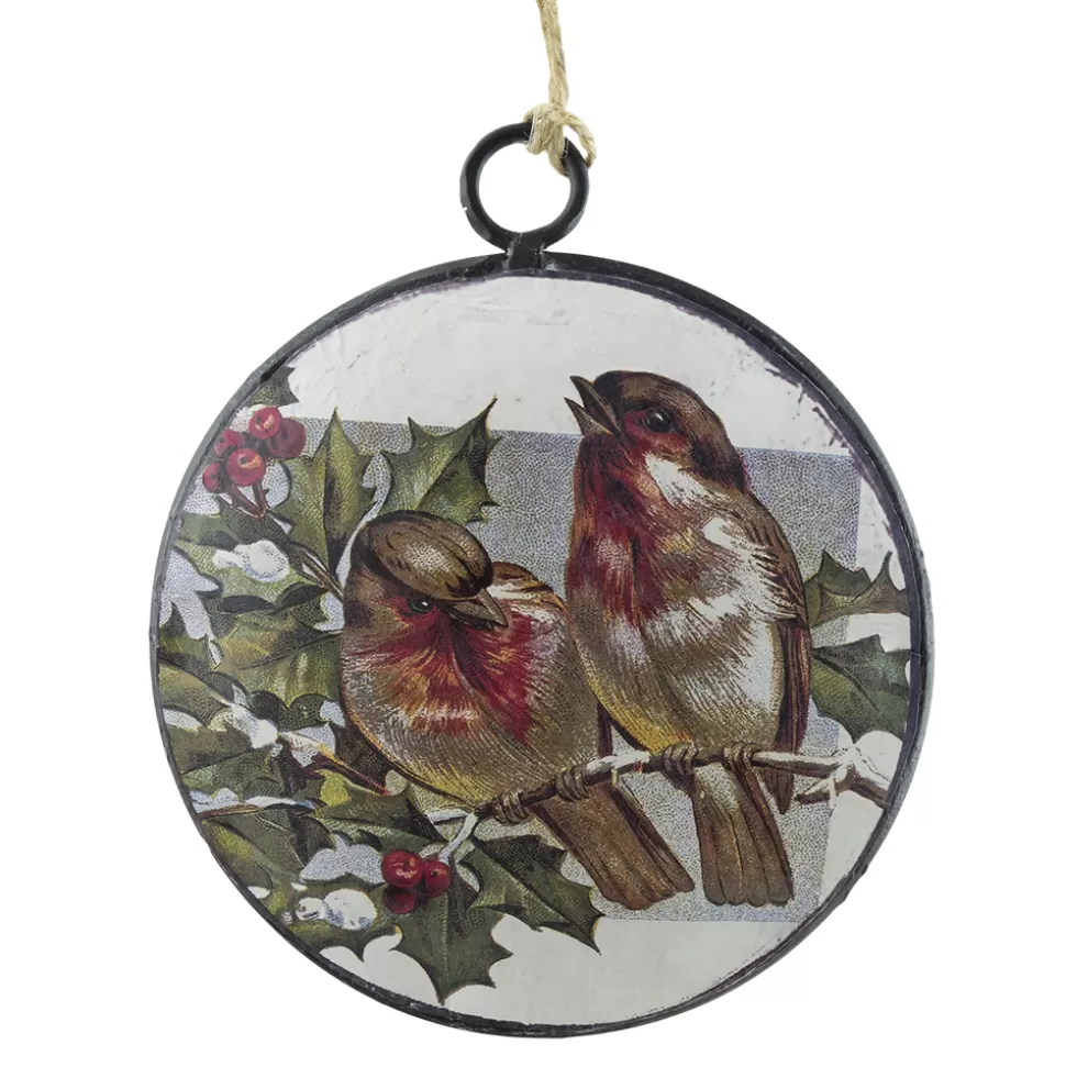 Christmas Forever ORN METAL DISC 4″ W/2 BIRDS ON BRANCH PIC