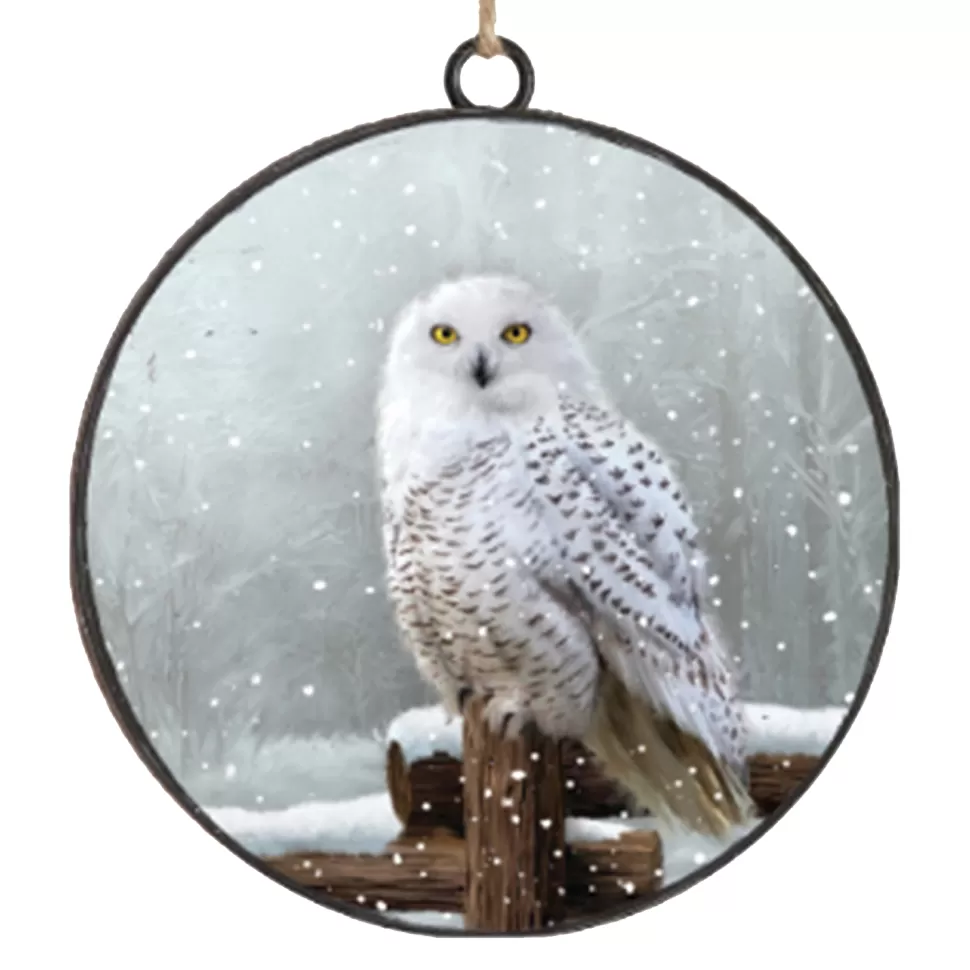 Christmas Forever ORN METAL DISC 4″ WINTER OWL ON FENCE