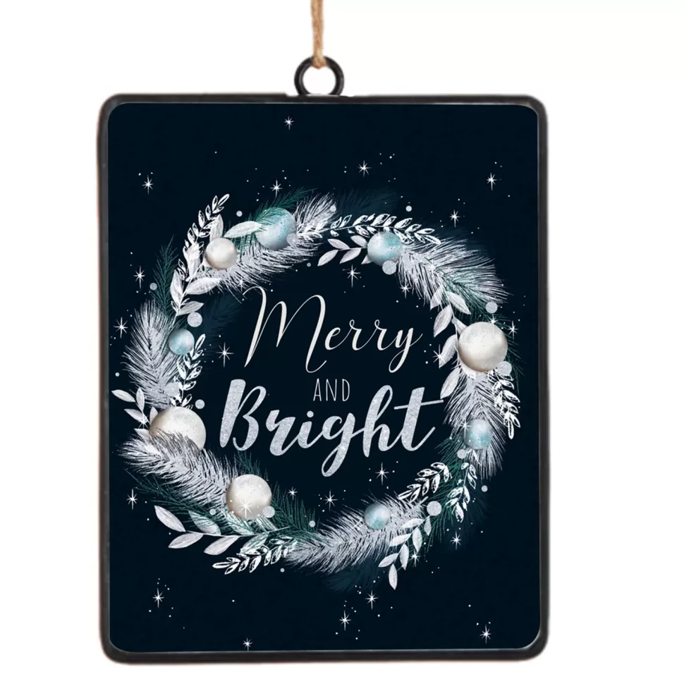 Christmas Forever ORN METAL RECTANGULAR DISC 6″ “MERRY & BRIGHT”