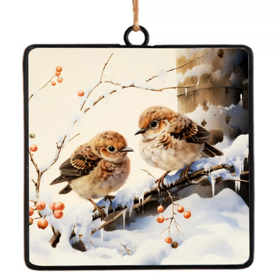 Christmas Forever ORN METAL SQUARE DISC 4″ BIRDS