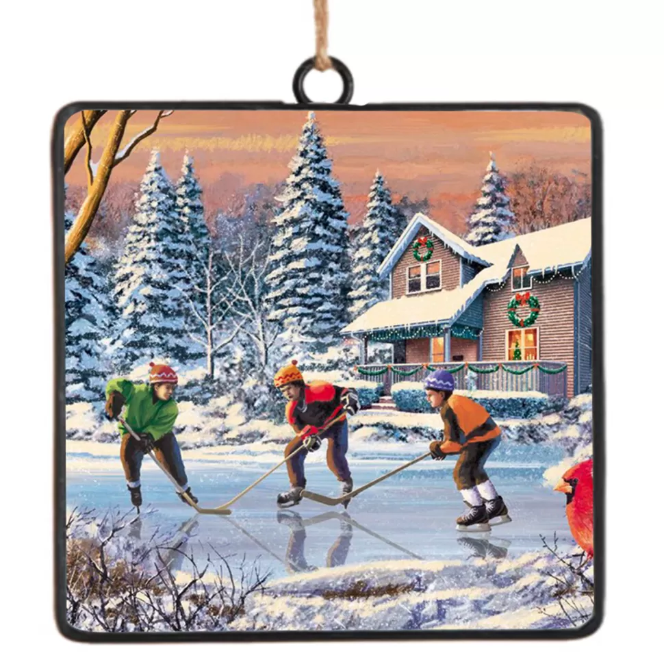 Christmas Forever ORN METAL SQUARE DISC 4″ ICE SKATING