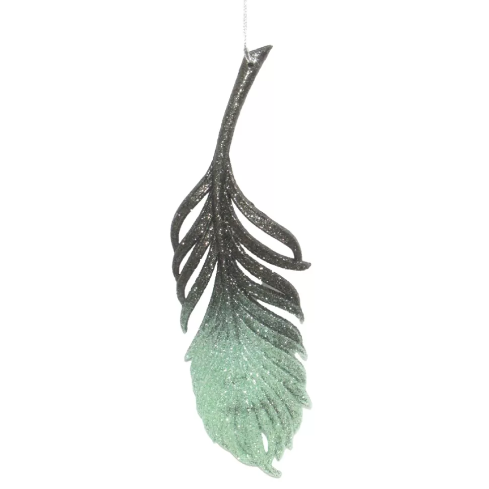 Christmas Forever ORN MINT GREEN FOREST GRN FEATHER 8.5″ W/ GLTR.