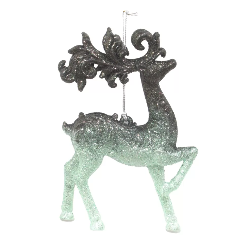 Christmas Forever ORN MINT GREEN/FOREST GRN DEER 5.25″ W/ GLTR