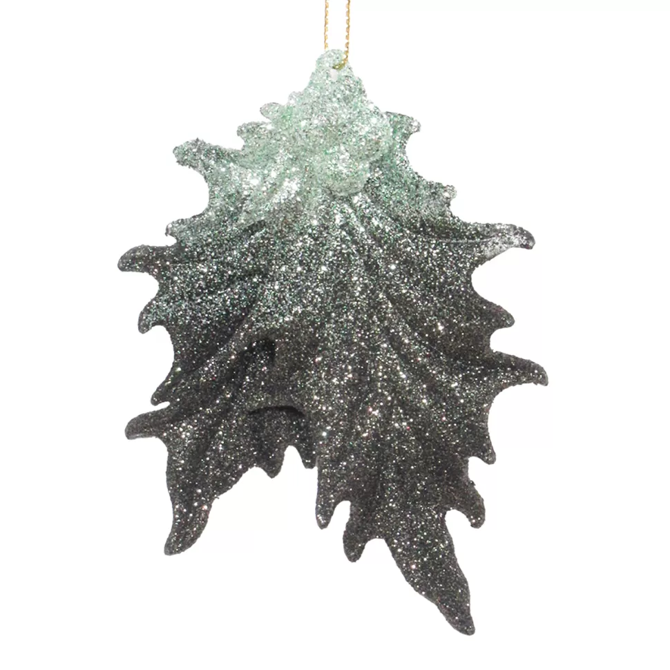Christmas Forever ORN MINT/DK FOREST GRN HOLLY LEAVES 4.25″ W/ GLTR.