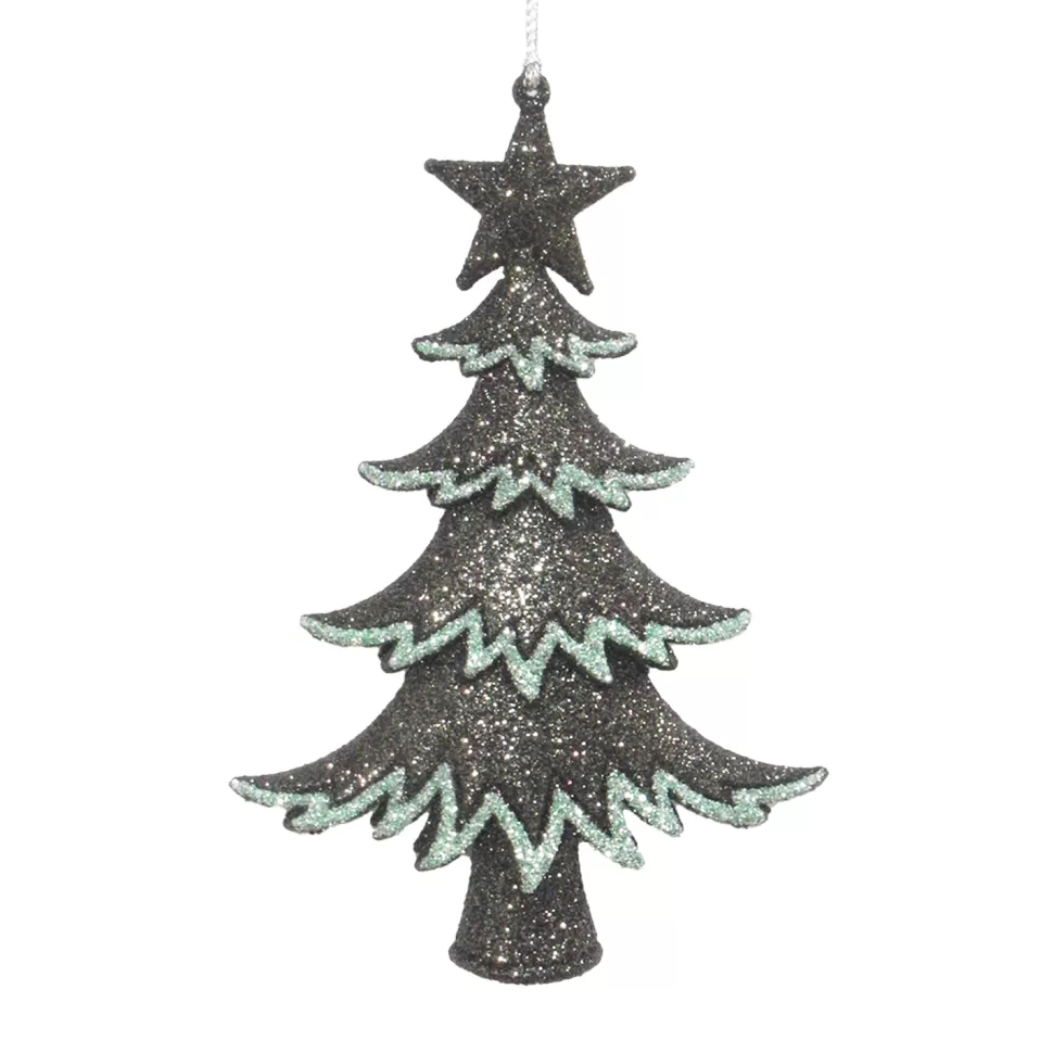 Christmas Forever ORN MINT/DK FOREST GRN LAYERD TREE 5.5″ W/ GLTR.