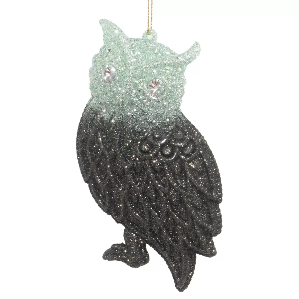 Christmas Forever ORN MINT/DK FOREST GRN OWL 5″ W/ JEWEL EYES & GLTR.