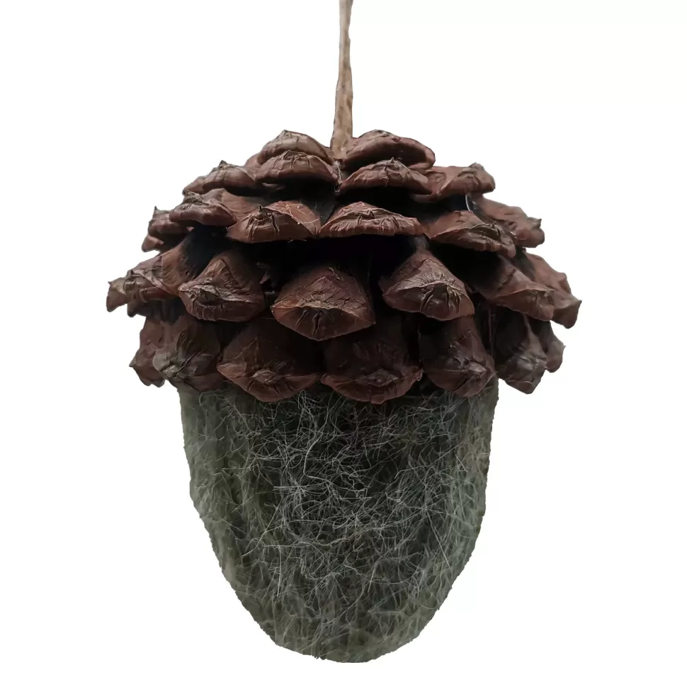 Christmas Forever ORN NAT. ACORN FELT W/ CONE CAP GREEN 3.5″ FROSTED LOOKED
