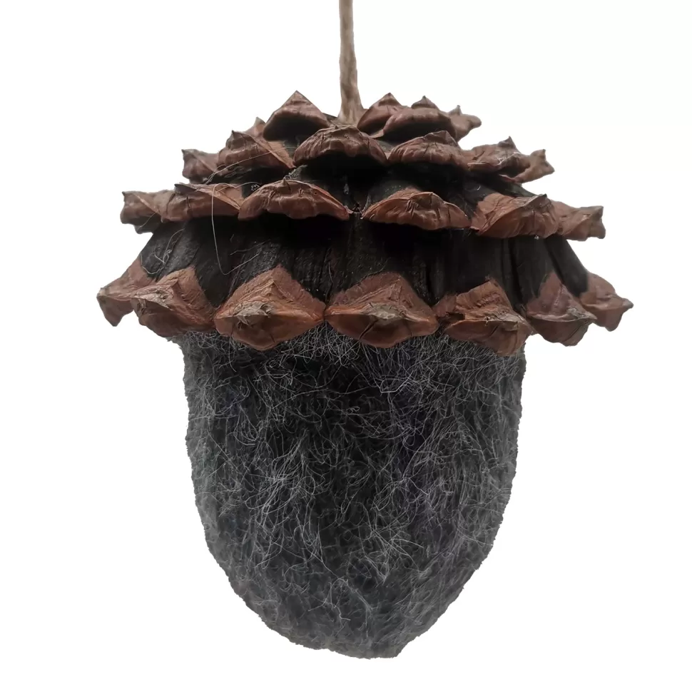 Christmas Forever ORN NAT. ACORN FELT W/ CONE CAP GREY 3.5″ FROSTED LOOKED