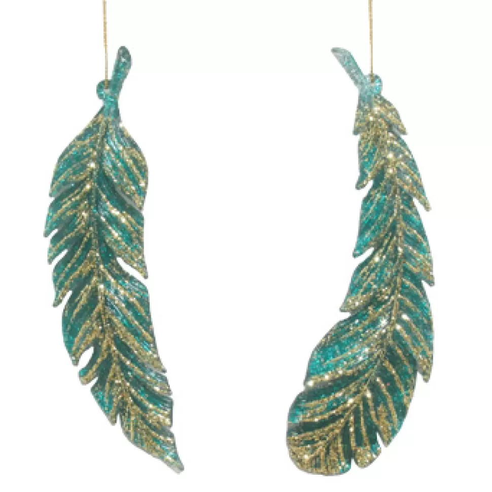Christmas Forever ORN PEACOCK FEATHER 6.25″ W/ GOLD GLTR. 2/S