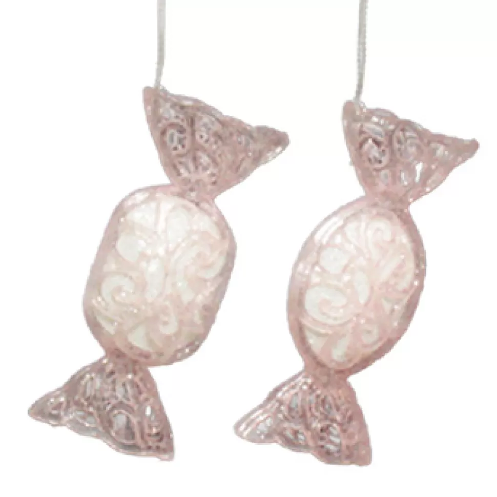 Christmas Forever ORN PIMK/WHITE CANDY 3.5″W/ ICE GLTR. 2/S