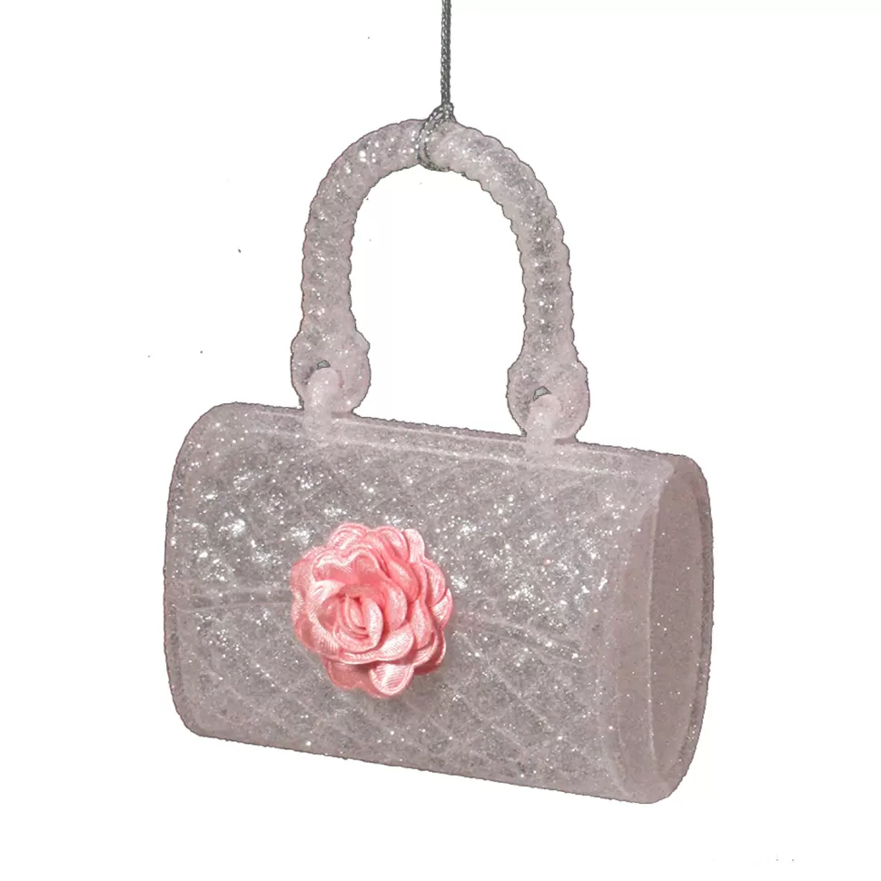 Christmas Forever ORN PINK BAG 4.5″ W/ GLITTER & CAMELLIA