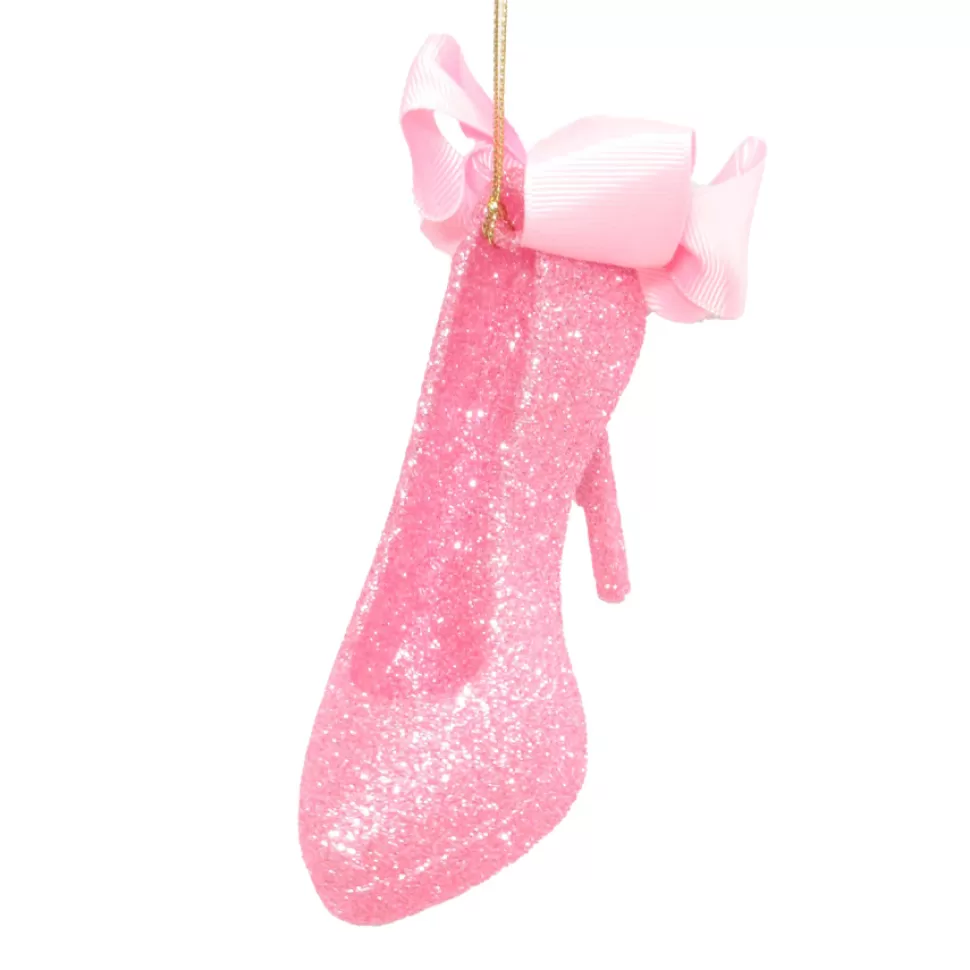 Christmas Forever ORN PINK- DK HIGH HEEL SHOE 3.5″ W/ BOW & GLTR.
