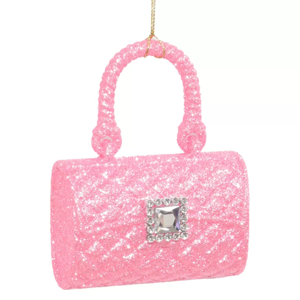 Christmas Forever ORN PINK- DK PURSE 4.25″ W/ JEWEL & GLTR.