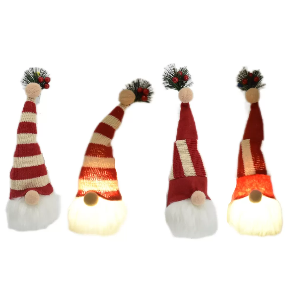 Christmas Forever ORN PLUSH GNOME 10″ LED W/ RED/WHITE STRIPES HAT 2 STYLES