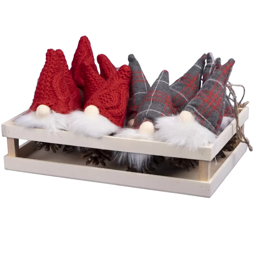 Christmas Forever ORN PLUSH GNOME 5″ W/ RED & PLAID HAT W/TRAY 12 PCS