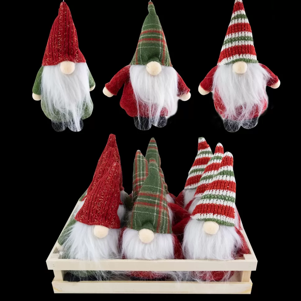 Christmas Forever ORN PLUSH GNOME 6″ W/RED, PLAID & STRIPE HAT IN W/TRAY 12 PCS