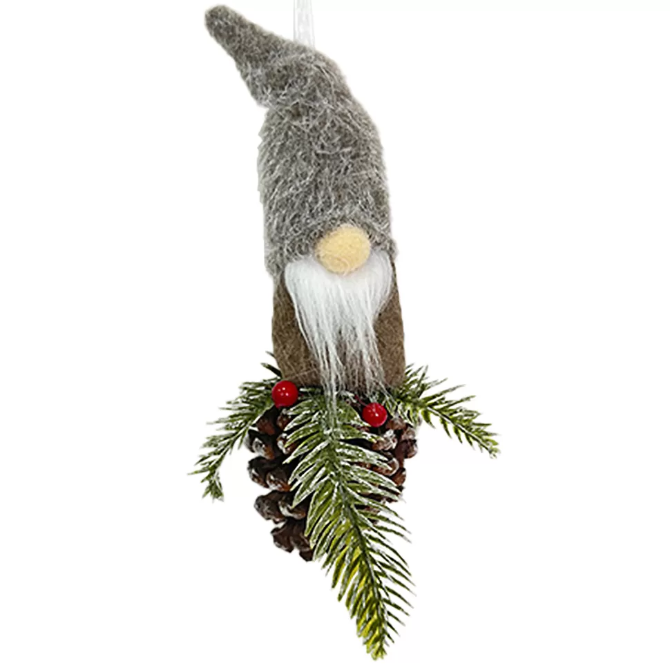 Christmas Forever ORN PLUSH GNOME FAUX FUR BROWN 9.5″ W/ PINE, CONE & BERRIES