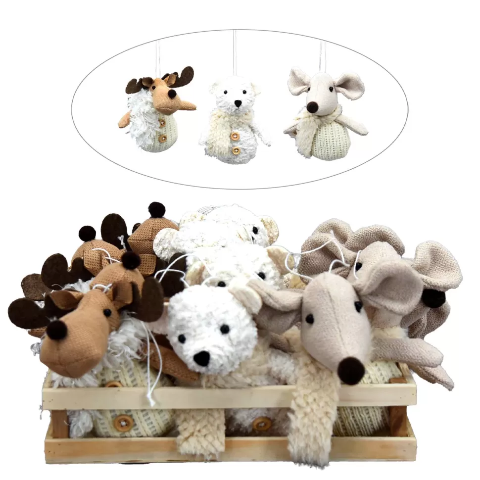 Christmas Forever ORN PLUSH MOOSE, BEAR & MOUSE PLUSH 5″ CREAM/NATURAL 3 ASSTD.