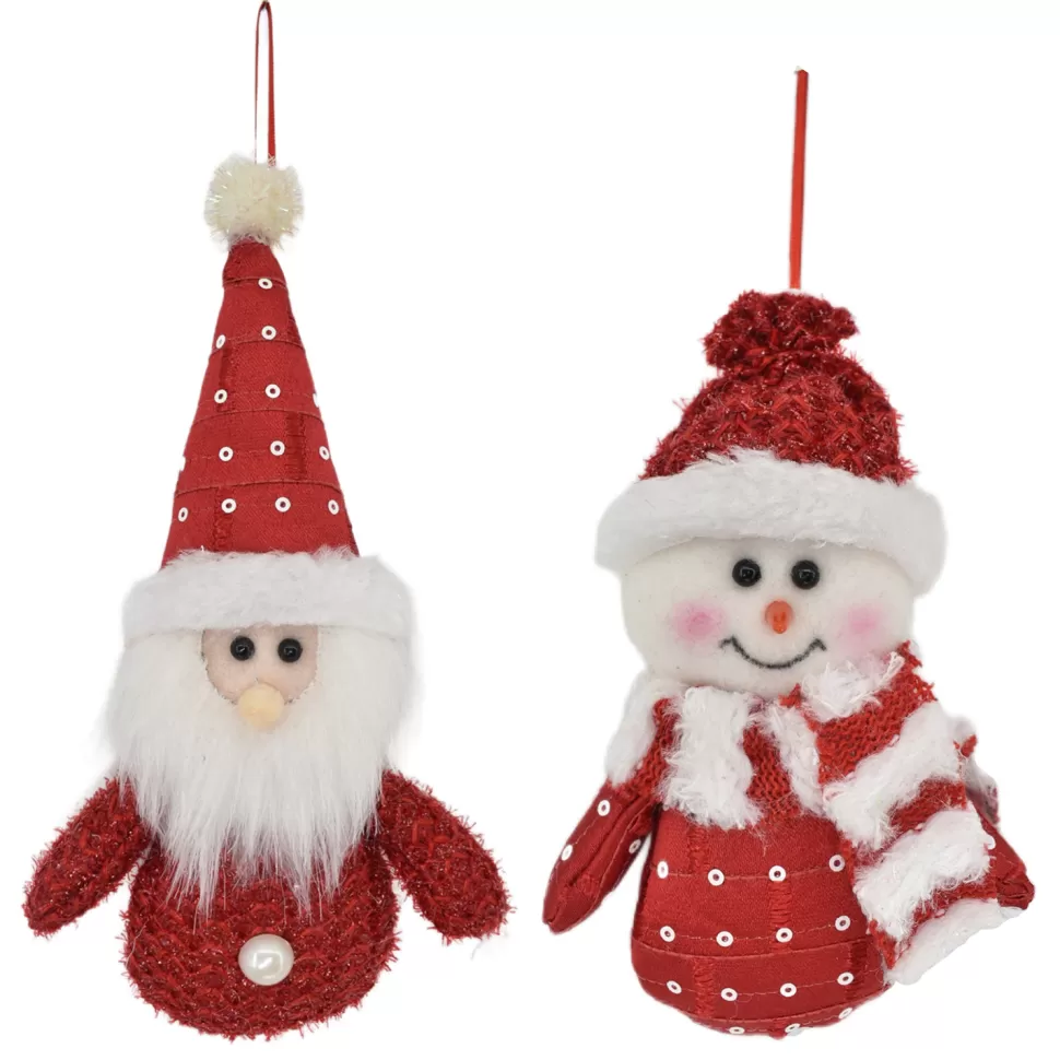 Christmas Forever ORN PLUSH SANTA- SNOWMAN RED/WHITE AND POLKA DOTS 5.5″ 2/S