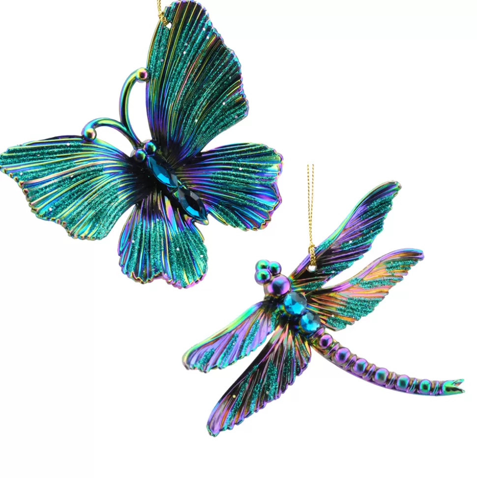 Christmas Forever ORN PURPLE/PEACOCK BUTTERFLY/DRAGONFLY 5″ W/ IRID. GLTR 2/S