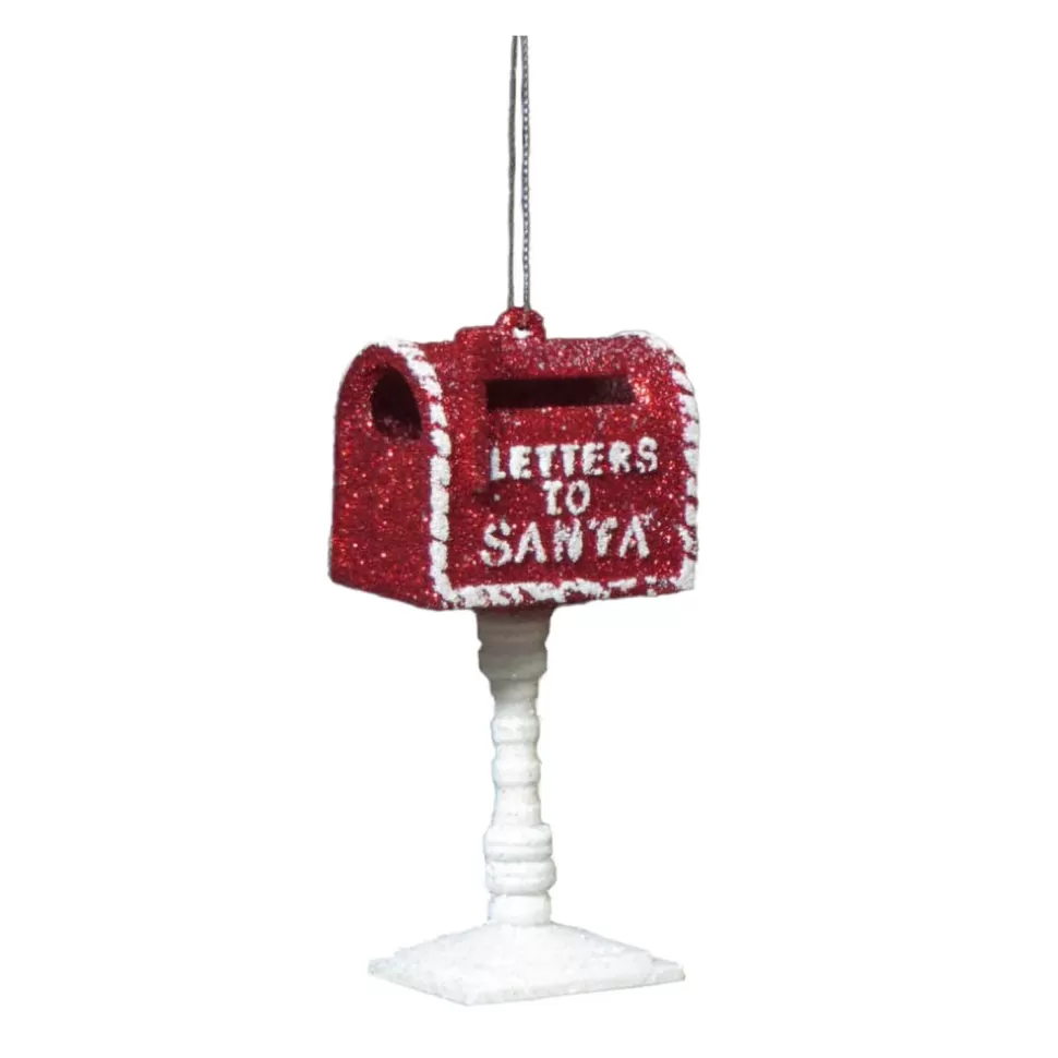 Christmas Forever ORN RED / WHITE “LETTER TO SANTA” MAIL BOX 4″ W/ ICE WHITE GLITTER