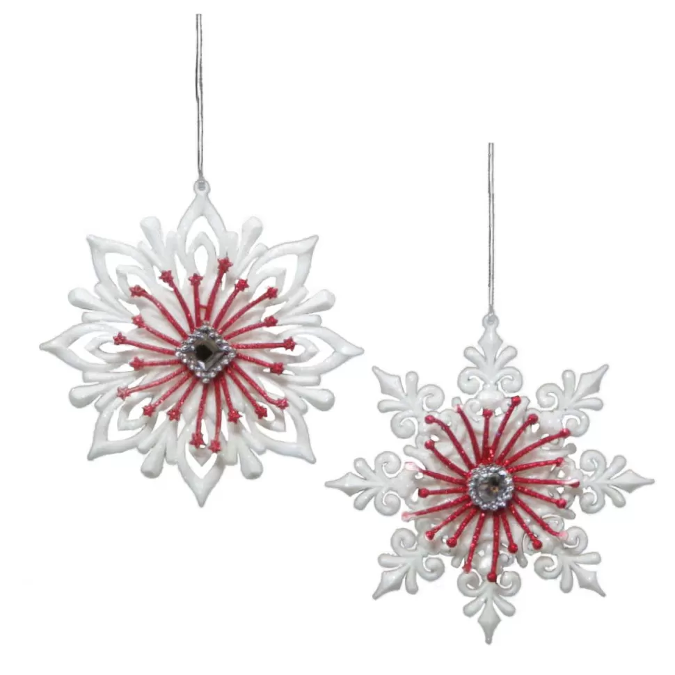 Christmas Forever ORN RED / WHITE SNOWFLAKE 5″ W/ ICE GLITTER & JEWEL 2 ASST.