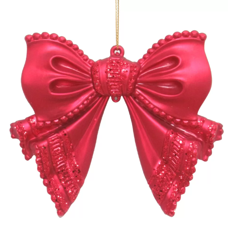 Christmas Forever ORN RED BOW 4″ W/ GLTR.