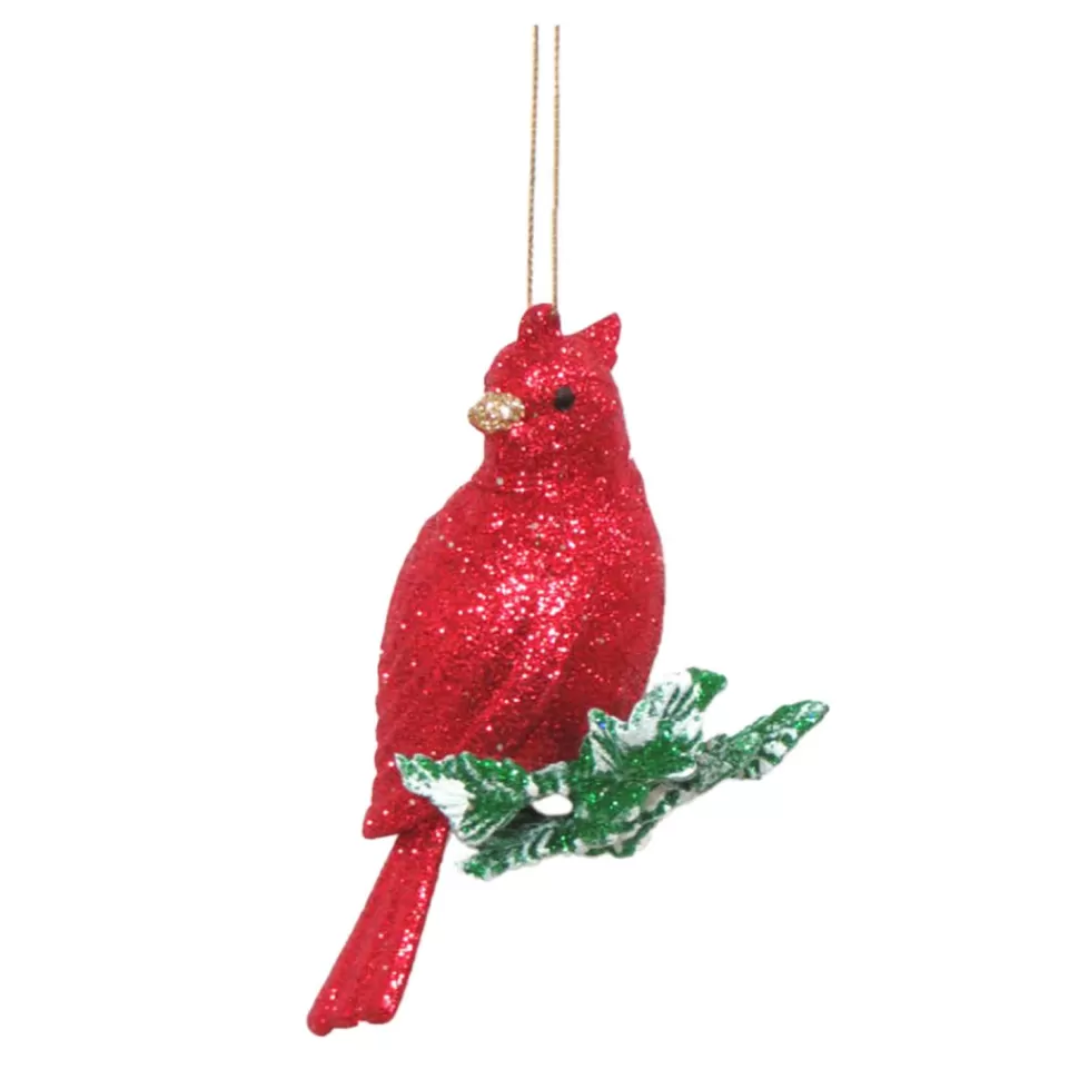 Christmas Forever ORN RED CARDINAL 3″ ON BRANCH W/ GLITTER