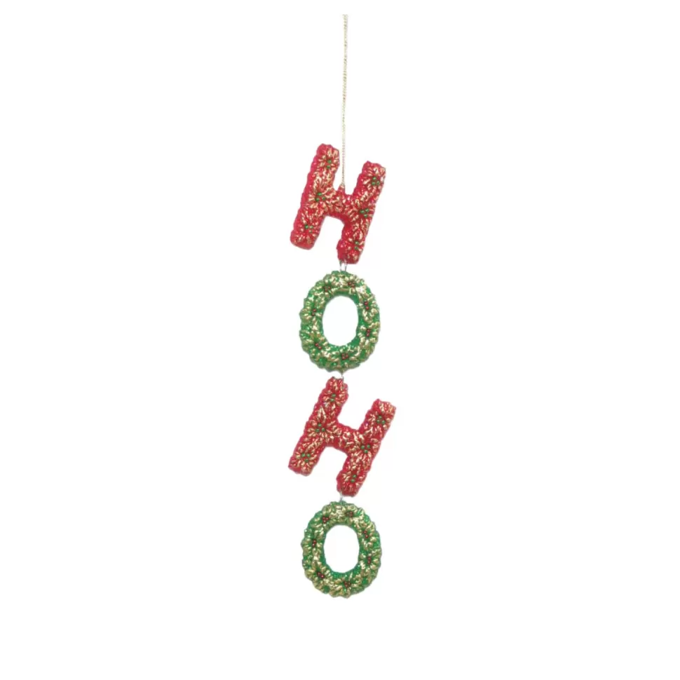 Christmas Forever ORN RED/ GREEN “HO HO” ON STRING 1″X7″ W/ GLITTER