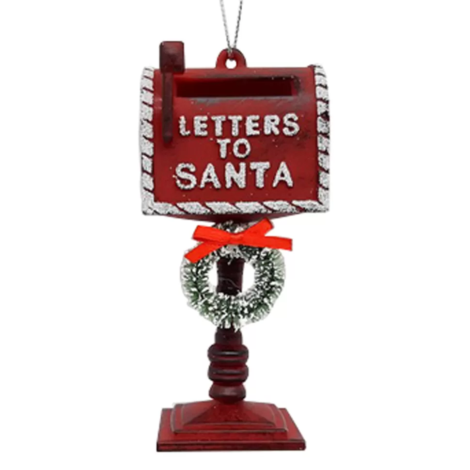 Christmas Forever ORN RED MAILBOX LETTER TO SANTA 4.5″ ANTIQUE RED W/ WREATH