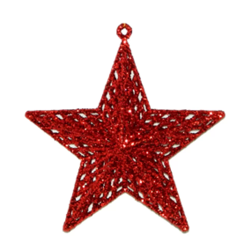 Christmas Forever ORN RED MESH STAR 7″ W/GLTR