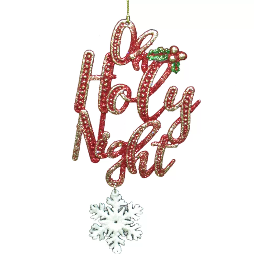 Christmas Forever ORN RED “OH HOLY NIGHT” 4″X7″ W/ SNOWFLAKE & GOLD STAMPING
