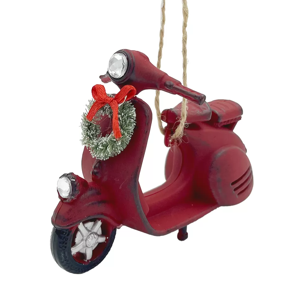 Christmas Forever ORN RED SCOOTER 3.5″ ANTIQUE FIN. W/ WREATH