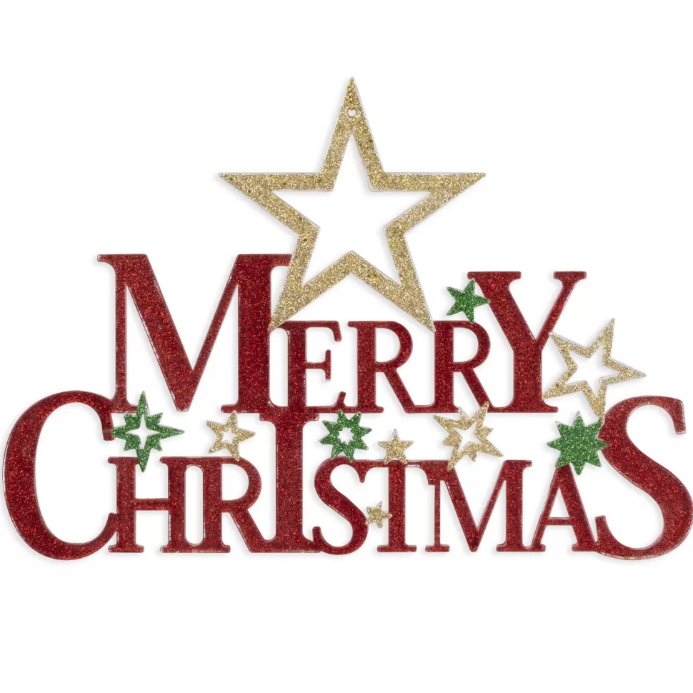 Christmas Forever ORN RED/GOLD “MERRY CHRISTMAS” 6″ W/ GLITTER